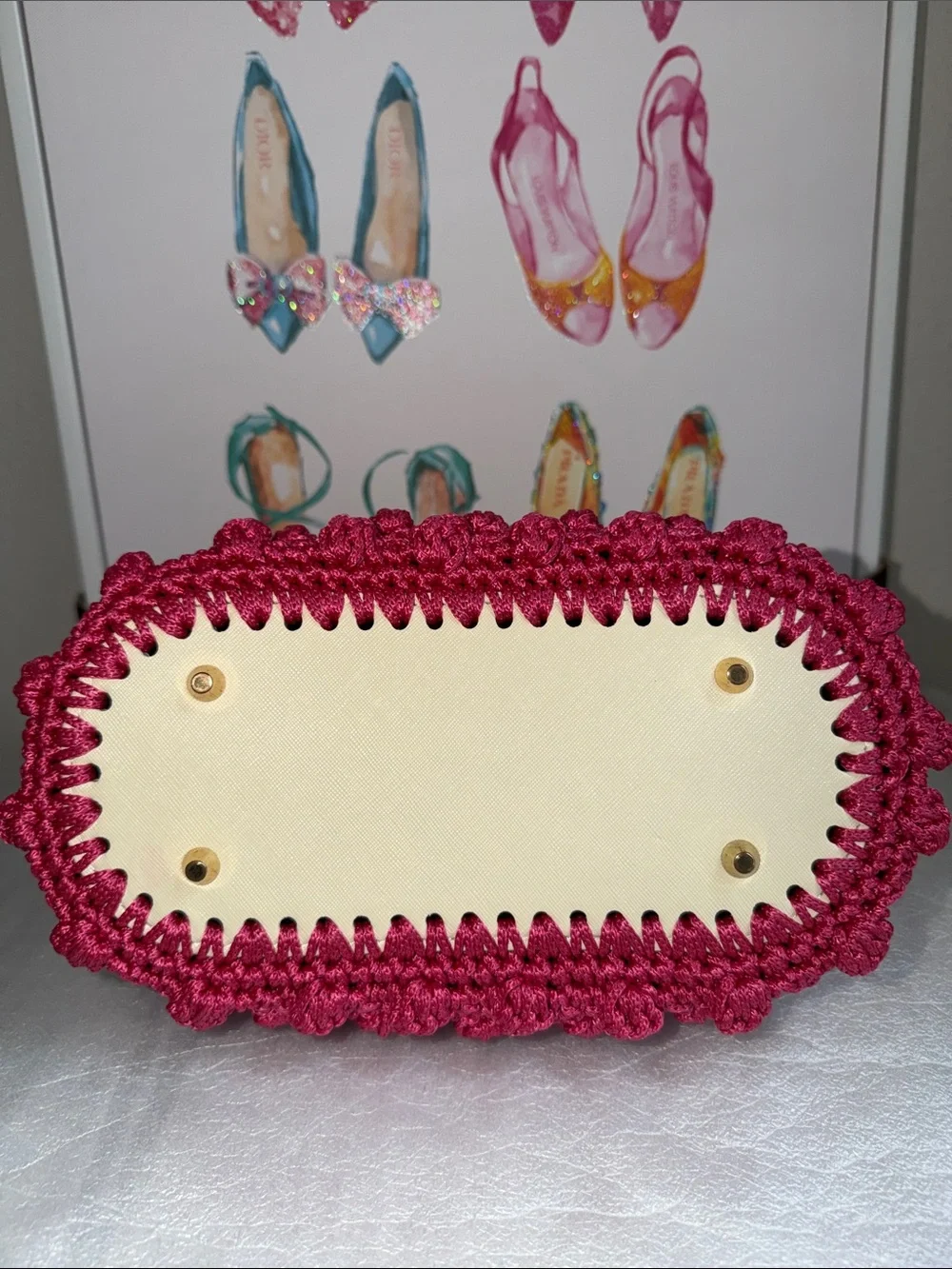 Pink Crochet Evening Clutch with Gold Chain Handle